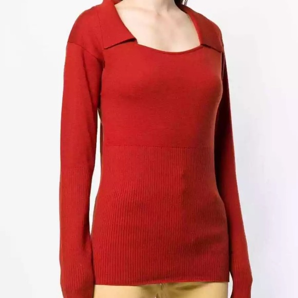 NWOT Jacquemus Red Brick Square Neck Sweater- 6 - Picture 8 of 9